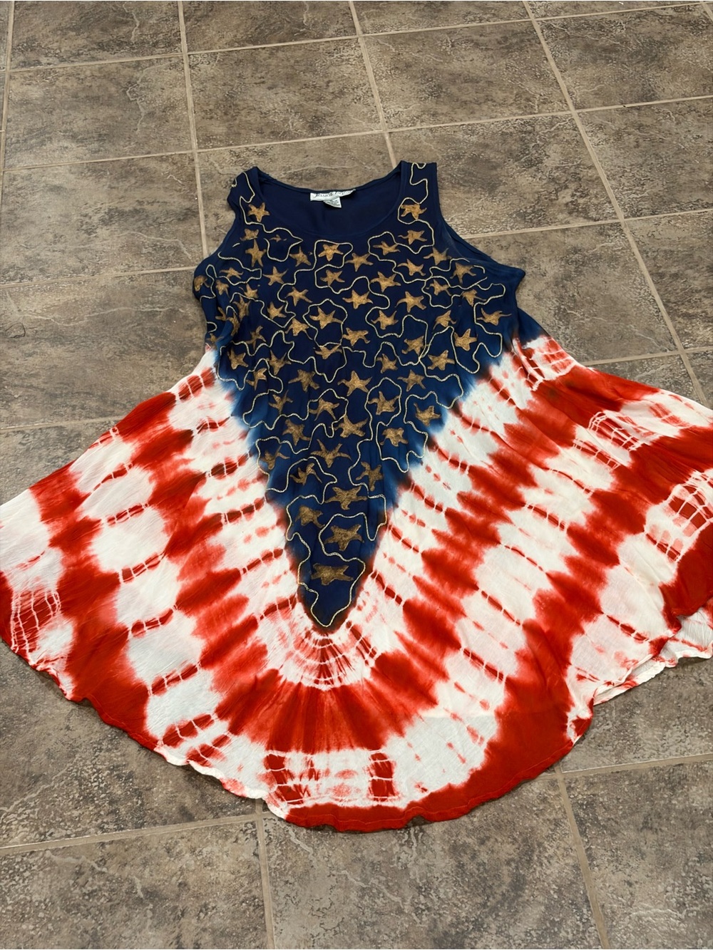 Sleeveless Tie-Dye Star  Dress - Red, White & Navy